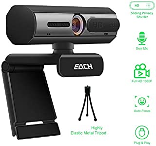 AutoFocus Full HD Webcam 1080P with Privacy Shutter Free Tripod - Pro Web Camera with Dual Digital Microphone - USB Computer Camera for PC Laptop Desktop Mac Video Calling, Conferencing Skype YouTube