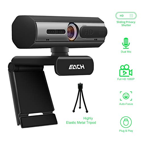 AutoFocus Full HD Webcam 1080P with Privacy Shutter Free Tripod - Pro Web Camera with Dual Digital Microphone - USB Computer Camera for PC Laptop Desktop Mac Video Calling, Conferencing Skype YouTube