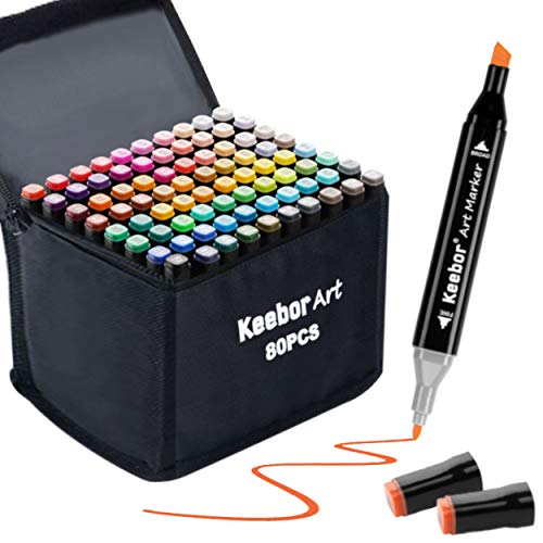 Keebor Advanced 80+1 Colors Dual Tip Alcohol Art Markers, Plus 1 Blender Marker with Thick Packing, General Markers for Fine Arts Academy