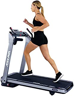 Sunny Health & Fitness ASUNA SpaceFlex Electric Running Treadmill with Auto Incline, LCD and Pulse Monitor, Speakers, Device Holder, 220 LB Max Weight, Folding and Transportation Wheels - 7750