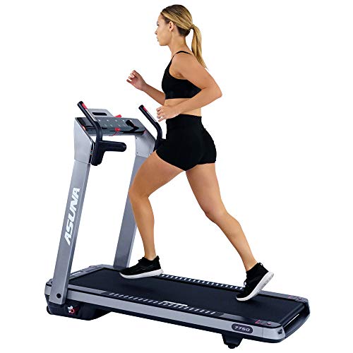 Sunny Health & Fitness ASUNA SpaceFlex Electric Running Treadmill with Auto Incline, LCD and Pulse Monitor, Speakers, Device Holder, 220 LB Max Weight, Folding and Transportation Wheels - 7750