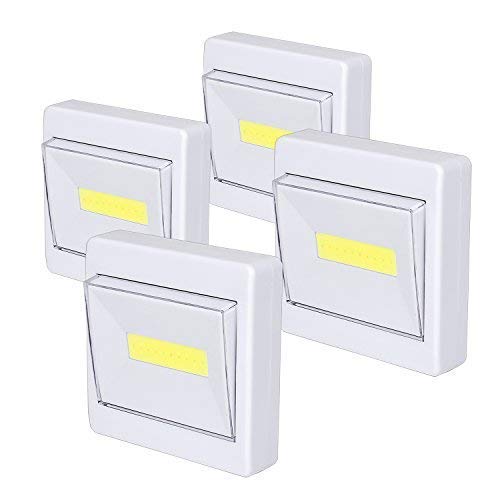 Closet Light, Super Bright, Battery Operated, Stick Anywhere, 200 LM Cob Led Light Switch Nightlight, Tap Lights for Closet, Shed, Attic, Emergency (4 Pack)