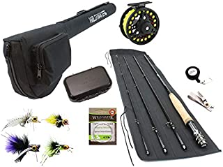 Wild Water Fly Fishing 9 Foot, 4-Piece, 5/6 Weight Fly Rod Complete Fly Fishing Rod and Reel Combo Starter Package for Panfish and Bass with Pultz Poppers