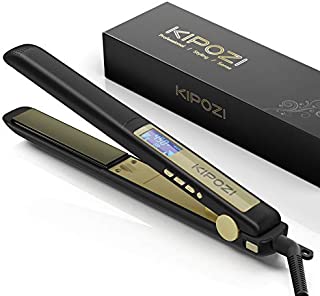 KIPOZI Professional Flat Iron Titanium 1 Inch Hair Straightener with Adjustable Temperature High Heat 450 Degrees Frizz Free Dual Voltage Heats Up Quickly Matte Black