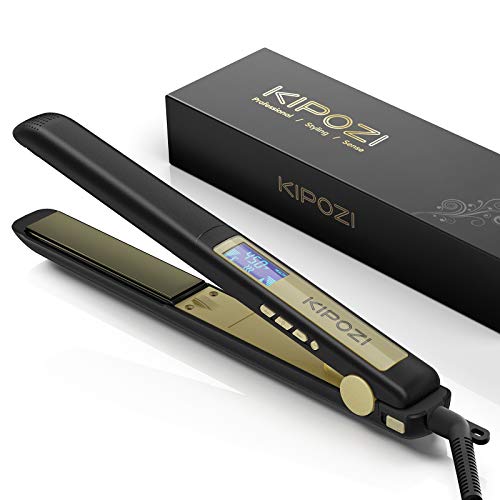 KIPOZI Professional Flat Iron Titanium 1 Inch Hair Straightener with Adjustable Temperature High Heat 450 Degrees Frizz Free Dual Voltage Heats Up Quickly Matte Black