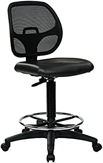 Office Star Deluxe Vinyl Seat and Mesh Back Drafting Chair with 20-inch Diameter Adjustable Footring, Black