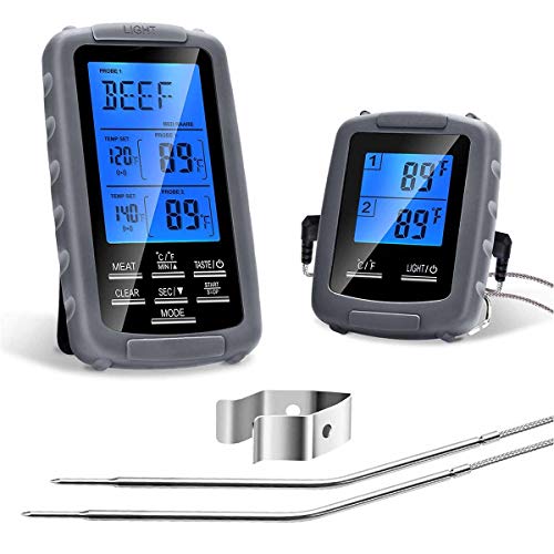 Acogedor Digital BBQ Meat ThermometerWireless Food Cooking Thermometer Dual Probe- With Timer Functions,Temperature Range Up to 230 Feet- for BBQ, Smoker, Grill, Oven