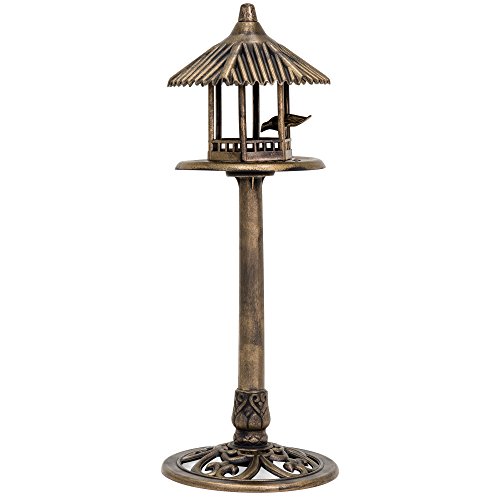 Best Choice Products Standing Pedestal Bird Feeder, Outdoor Décor for Garden, Patio, Backyard w/Gazebo Top, Bird, Antique Bronze