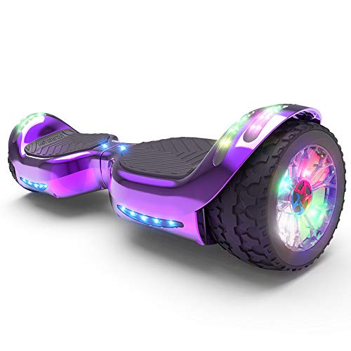 HOVERSTAR Hoverboard All-Terrain LED Flash Wheel with Bluetooth Speaker LED Light Self Balancing Wheel Electric Scooter (Chrome Purple)