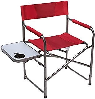 PORTAL Compact Steel Frame Folding Director's Chair Portable Camping Chair with Side Table, Supports 225 LBS, Red