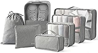 BIMNOOT Packing Cubes 7-Pcs Travel Luggage Packing Organizers Set with Laundry Bag & Shoe Bag (Grey)