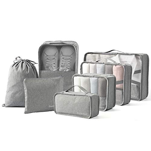 BIMNOOT Packing Cubes 7-Pcs Travel Luggage Packing Organizers Set with Laundry Bag & Shoe Bag (Grey)