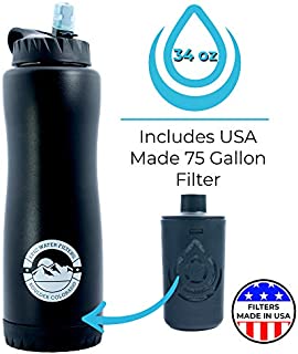 Epic Vostok | Stainless Water Filtration Bottle | Double Wall Vacuum Insulated 34 oz | USA Made Filter Removes 99.99% of Tap Water Contaminants Lead Chlorine Chromium 6 Arsenic Chloroform (Black)