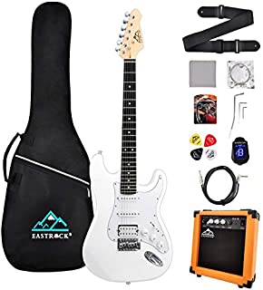 Eastrock 39 inch Full Size Electric Guitar Kit for Beginner Starter with 10w Amplifier, Bag, Capo,Shoulder Strap, String,Cable, Tuner,Picks (White)