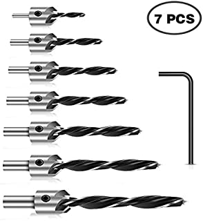 Werkzeug Countersink Drill Bits Set- 7Pcs Counter Sink Bit for Wood High Speed Steel, Woodworking Carpentry Reamer With 1 Free Hex Key Wrench