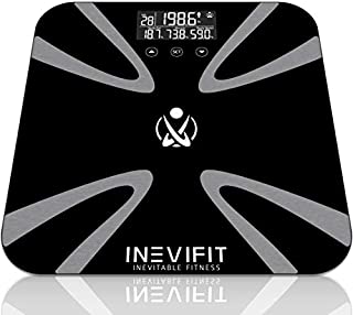 INEVIFIT Body Fat Scale, Highly Accurate Digital Bathroom Body Composition Analyzer, Measures Weight, Body Fat, Water, Muscle, BMI, Visceral Levels & Bone Mass for 10 Users. Includes Batteries