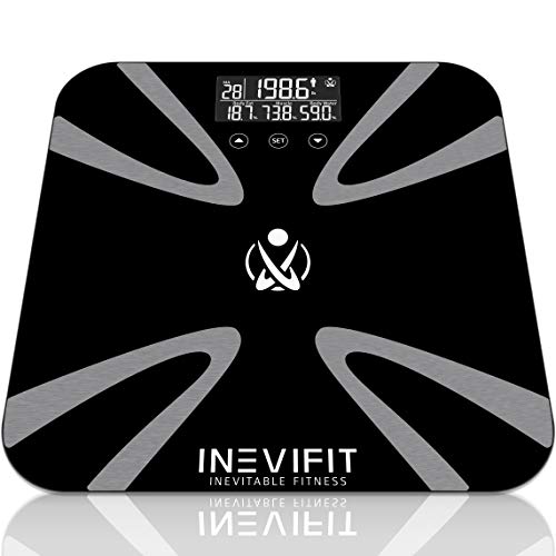 INEVIFIT Body Fat Scale, Highly Accurate Digital Bathroom Body Composition Analyzer, Measures Weight, Body Fat, Water, Muscle, BMI, Visceral Levels & Bone Mass for 10 Users. Includes Batteries