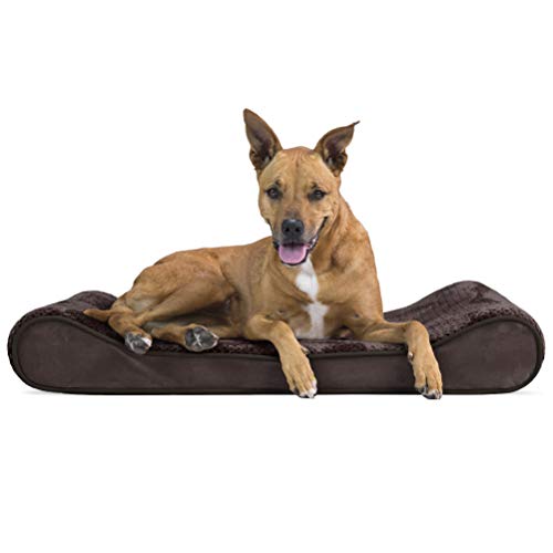 Furhaven Pet Dog Bed | Orthopedic Minky Plush & Velvet Ergonomic Luxe Lounger Cradle Mattress Contour Pet Bed w/ Removable Cover for Dogs & Cats, Espresso, Large