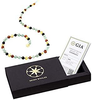 Seven Whales Oasis of Peace Adult 18 Inch Necklace with Baltic Amber and Gemstones