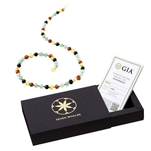 Seven Whales Oasis of Peace Adult 18 Inch Necklace with Baltic Amber and Gemstones