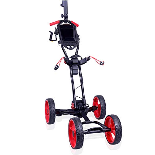 ZHRLQ Fold 4 Wheel Automatic Push Pull Golf CART, ONE Second to Automatic Open or Close! Pull Cart with Handbag Umbrella Stand