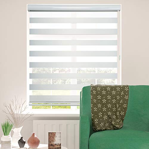 ShadesU Window Blind Dual Layer Zebra Roller Light Filtering Sheer Shades Window Treatments Privacy Light Control for Day and Night (Maxium Height 72inch) (White Color) (Width 34inch)