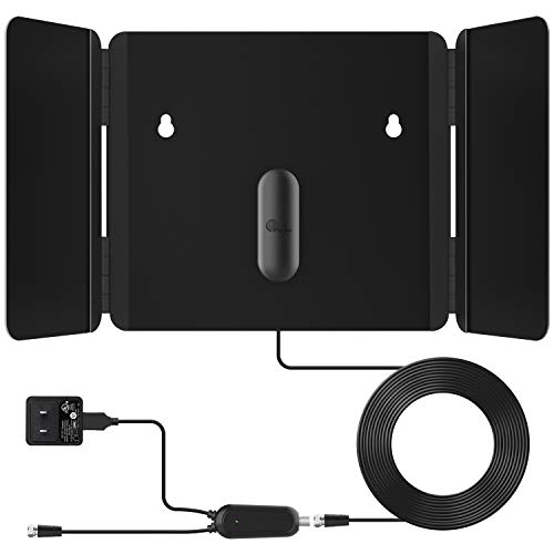 1byone TV Antenna 2020 [Newest] Foldable HD Antenna, Indoor TV Antenna for 360°Omni-Directional Reception Digital Freeview 4K 1080P VHF UHF Local Channels with Signal Amplifier Support All TV's