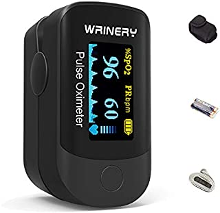 Oxygen Saturation Monitor, WRINERY Premium Fingertip Pulse Oximeter, Oxygen Monitor, O2 Saturation Monitor, OLED Portable Oximetry with Batteries, Carrying Case, Lanyard (Knight Black)