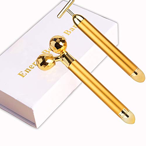 Face Massager Roller Golden 3D Roller Electric Sonic Energy Face Roller and T Shape Face Massager Kit Anti Aging Wrinkles Instant Face Lift Skin Tightening