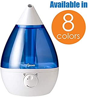 Crane Drop Ultrasonic Cool Mist Humidifier, Filter Free, 1 Gallon, 24 Hour Run Time, Whisper Quite, for Home Bedroom Baby Nursery and Office, Blue and White