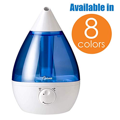 Crane Drop Ultrasonic Cool Mist Humidifier, Filter Free, 1 Gallon, 24 Hour Run Time, Whisper Quite, for Home Bedroom Baby Nursery and Office, Blue and White