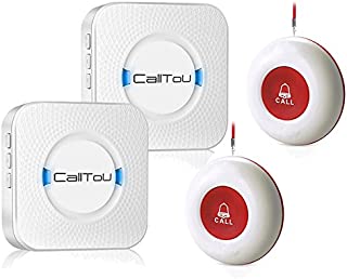 CallToU Wireless Caregiver Pager Smart Call System 2 SOS Call Buttons/Transmitters 2 Receivers Nurse Calling Alert Patient Help System for Home/Personal Attention Pager 500+Feet Plugin Receiver