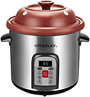 Vitaclay VM7800-5C Smart Organic Clay Multi-Crocks N' Stock Pot, 6.5 quart, Stainless Steel/Black