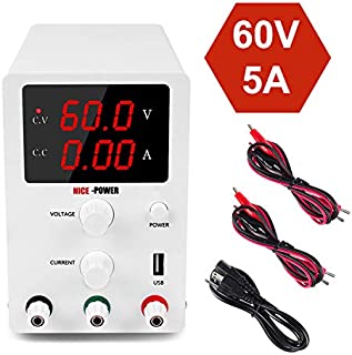 DC Power Supply Variable 3 Digital LED Display Adjustable Regulated Switching Power Supply Digital with USB Charge Port, Leads Power Cord (60V 5A)