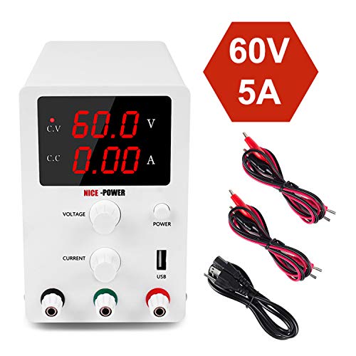 DC Power Supply Variable 3 Digital LED Display Adjustable Regulated Switching Power Supply Digital with USB Charge Port, Leads Power Cord (60V 5A)