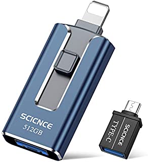 USB3.0 Flash Drives 512GB, SCICNCE Memory Drive 512GB Photo Stick Compatible with Mobile Phone & Computers, Mobile Phone External Expandable Memory Storage Drive, Take More Photos & Videos (Navy Blue)