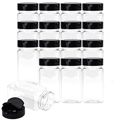 Bekith 16 Pack 9 Oz Plastic Spice Jars Bottles Containers with Black Cap  Perfect for Storing Spice, Herbs and Powders