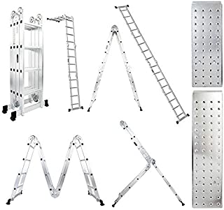 Luisladders 15.5 Feet Aluminum Multi-Purpose Extendable Ladder Folding Step Ladder Locking Hinges