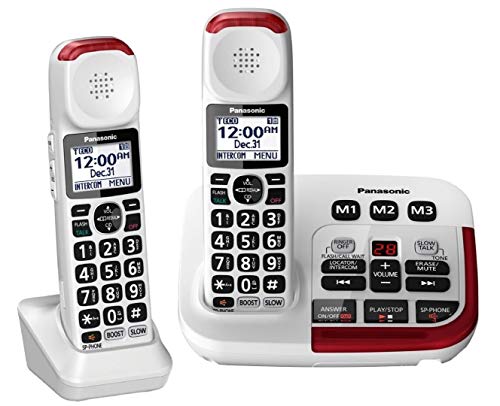 Panasonic KX-TGM420W + (1) KX-TGMA44W Amplified Cordless Phone with Digital Answering Machine and Voice Volume Booster upto 40 dB (2 Handsets)