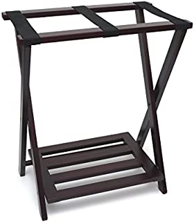 Lipper International 502E Right Height Folding Luggage Rack with Bottom Shelf, Espresso Finish