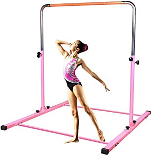 SHIWEI TJ Fitness Gymnastics Training Bar- Height Adjustable 3' to 5' Horizontal Kip Bar for Kids (Pink)