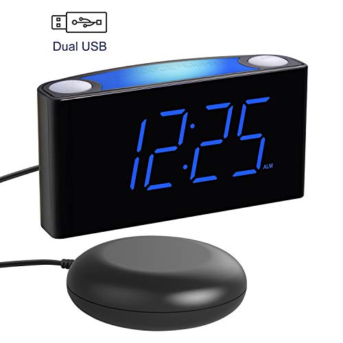 Alarm Clock for Bedroom, LoudAlarm Clock for Heavy Sleepers with Bed Shaker, 7