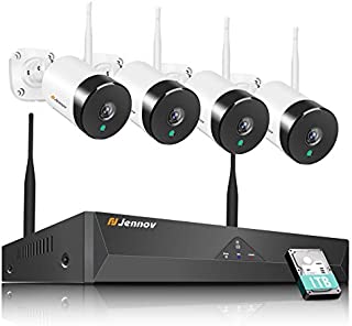 5MP Wireless WiFi Security CCTV Camera System, Jennov Audio Home Surveillance Video NVR Kit with 1TB HDD Outdoor, 4pcs Waterproof White Bullet Cameras with Night Vision Motion Detection Email Alarm