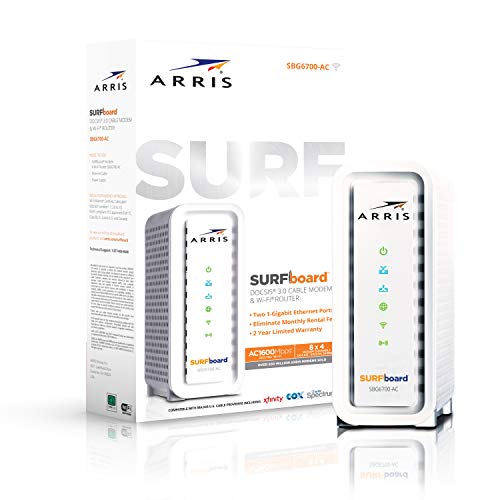 ARRIS Surfboard (8x4) Docsis 3.0 Cable Modem Plus AC1600 Dual Band Wi-Fi Router, Certified for Comcast Xfinity, Spectrum, Cox & More (SBG6700AC)