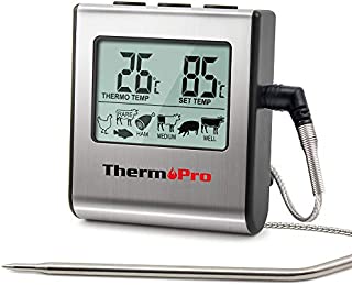 ThermoPro TP-16 Large LCD Digital Cooking Food Meat Smoker Oven Kitchen BBQ Grill Thermometer Clock Timer with Stainless Steel Probe