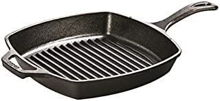 Lodge 10.5 Inch Square Cast Iron Grill Pan. Pre-seasoned Grill Pan with Easy Grease Draining for Grilling Bacon, Steak, and Meats.