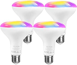 Smart Light Bulbs,TECKIN LED RGB Color Changing,E27 100W 1300LM Equivalent Compatible with Alexa and Google Home,IFTTT,2900K-6000K BR30 WiFi Light Blubs(13W),4 Pack