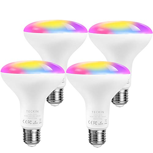 Smart Light Bulbs,TECKIN LED RGB Color Changing,E27 100W 1300LM Equivalent Compatible with Alexa and Google Home,IFTTT,2900K-6000K BR30 WiFi Light Blubs(13W),4 Pack