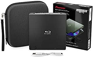 Pioneer BDR-XD07UHD 4K Blu-Ray Portable Burner & DVD Player - 6X Slim External BDXL, BD, DVD & CD Drive for Windows & Mac w/ 3.0 USB, CD Player, Write & Read on Laptop or Desktop w/Carry Case (Black)