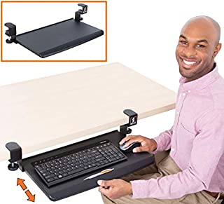 Stand Steady Clamp On Keyboard Tray | Keyboard Shelf - Small Size - Easy Tool-Free Install - No Need to Drill into Desk! Retractable to Slide Under Desktop | Great for Home or Office!